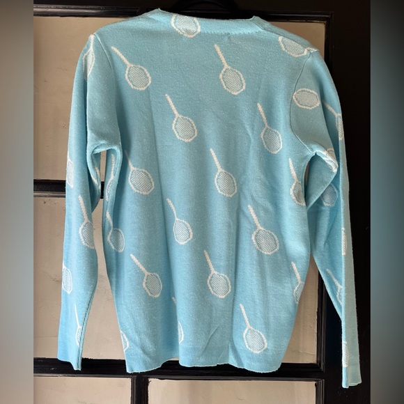 VTG 60’s 70’s Tennis Racquet Print V-Neck Sweater - Picture 2 of 4